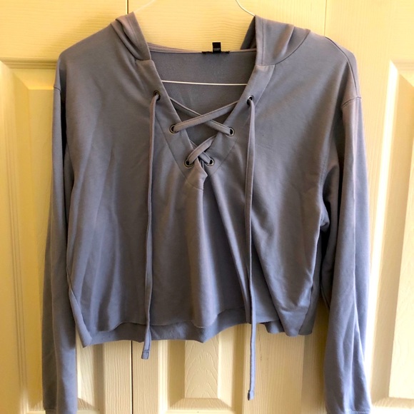 Express Lace-Up Crop Hoodie - Picture 2 of 8